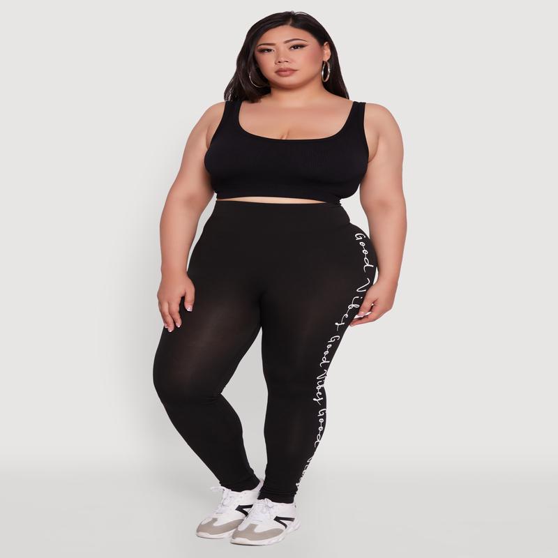 Plus Size High Waisted Leggings with Good Vibes Graphic