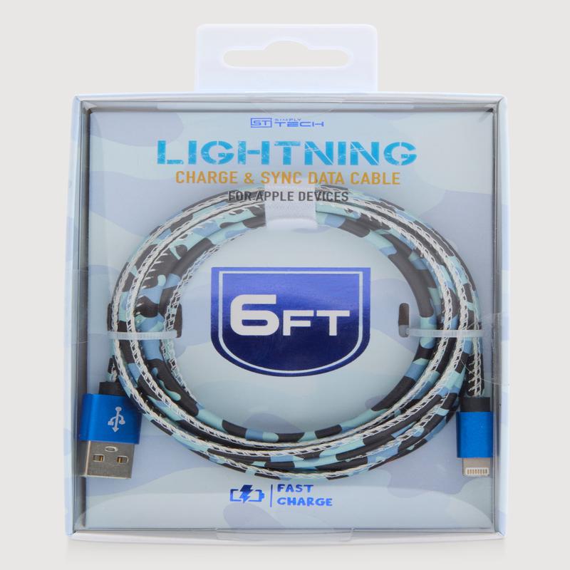 Camo Lightning Charge and Sync Data Cable 6 Ft