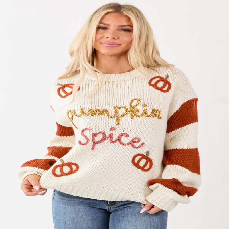 Cream 'Pumpkin Spice' Graphic Soft Knit Sweater