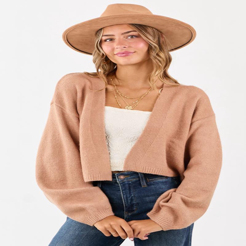 Latte Open Front Rib Knit Sweater Cardigan