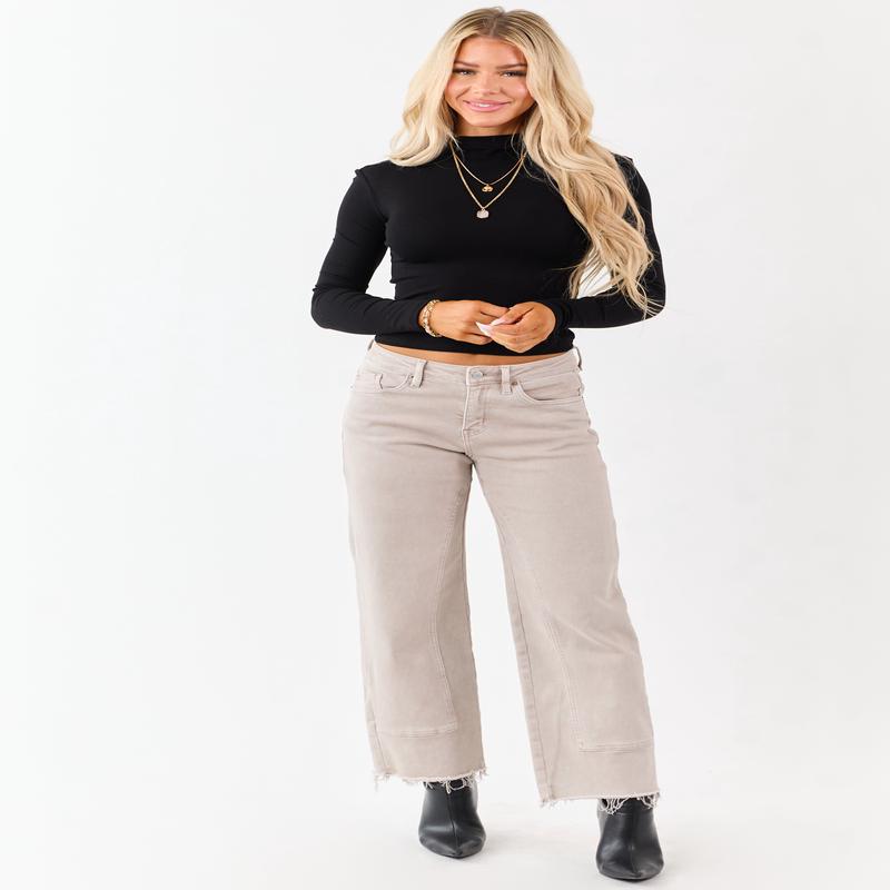 Mica Denim Almond Raw Hem Stretchy Straight Jeans