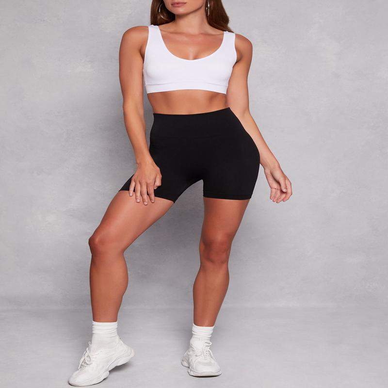 Seamless Ribbed Wide Waistband Biker Shorts