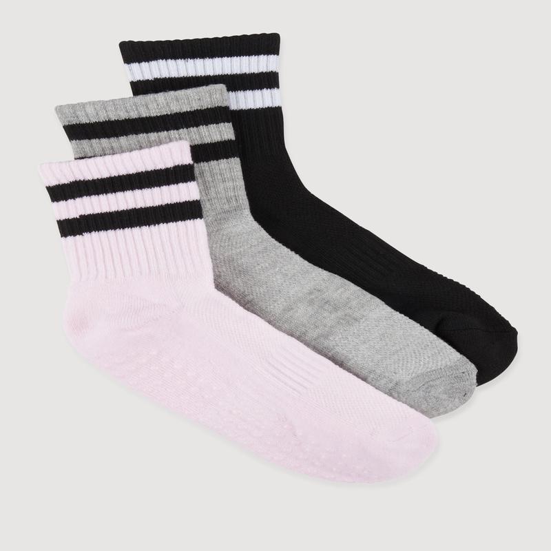 Varsity Stripe Pilates Crew Socks 3 Pack Size 4-10