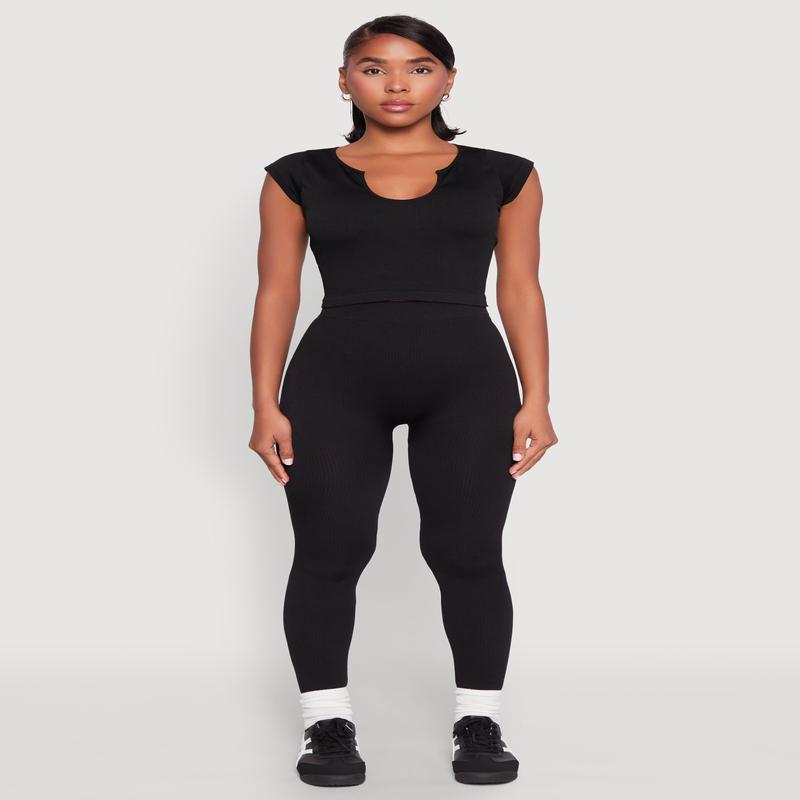 High Waisted Rib Knit Leggings