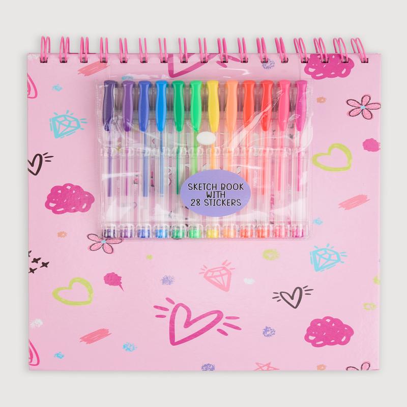 Printed Spiral Sketchbook with Gel Pens