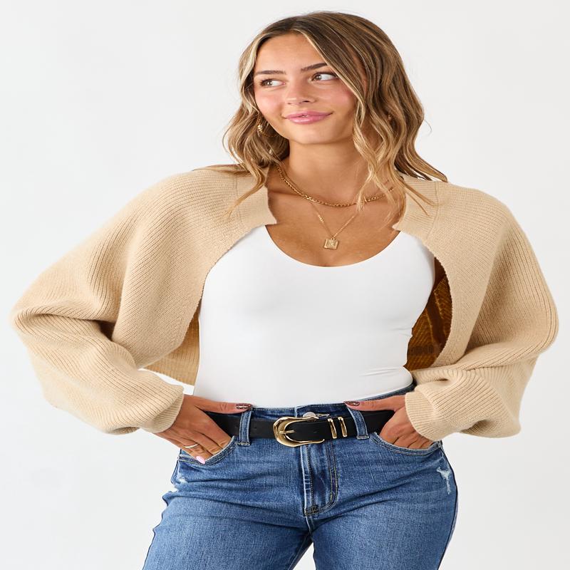 Sand Rib Knit Dolman Sleeve Bolero Shrug Crop Cardigan