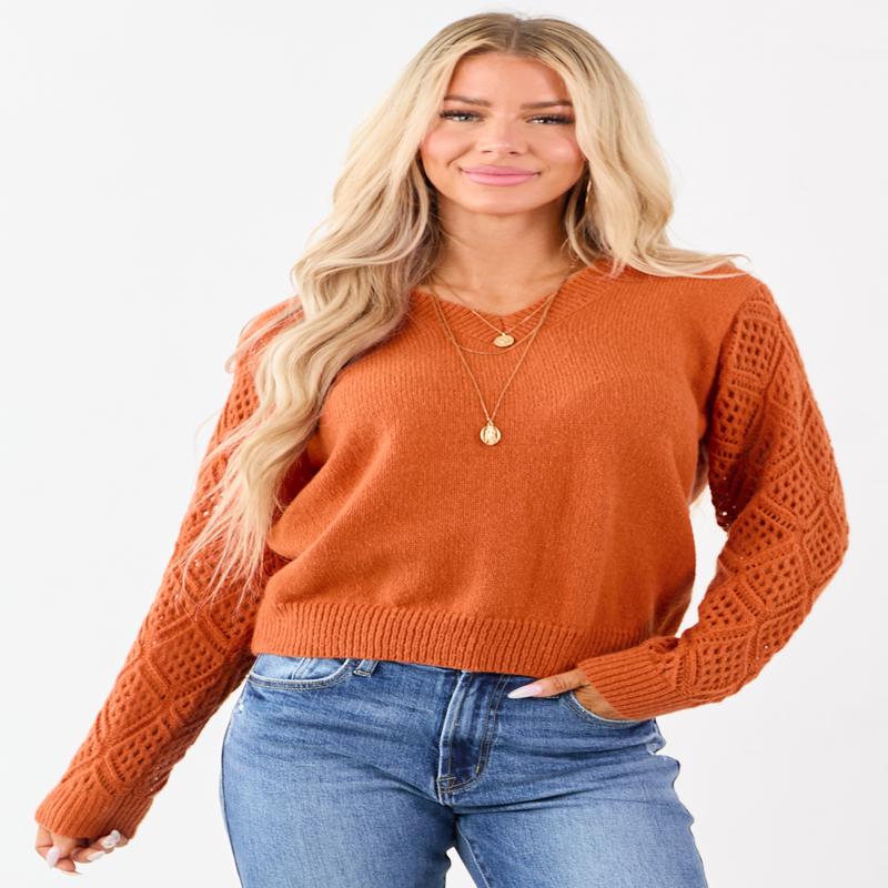 Sedona Open Knit Sleeve V-Neck Pullover Sweater
