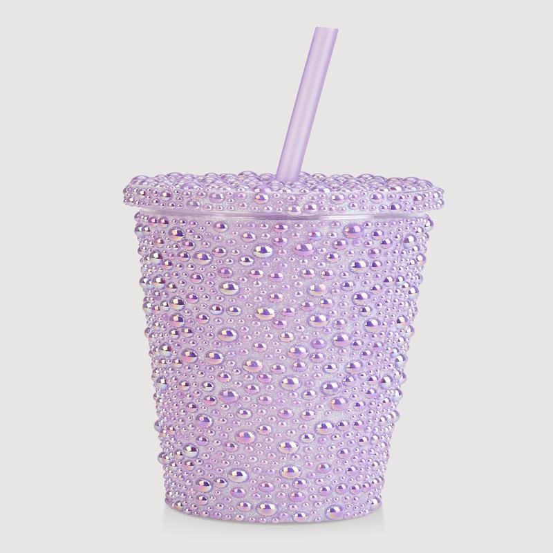 Faux Pearl Studded Tumbler with Straw