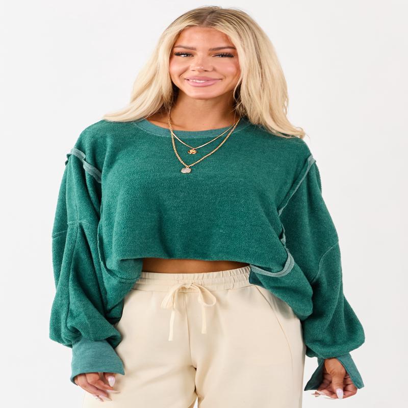 Pine Crew Neck Relaxed Fleece Sweatshirt