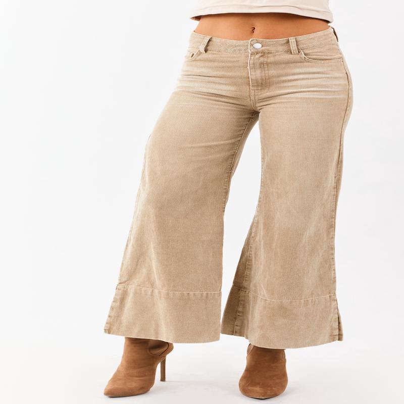 Oatmeal Vintage Wash Corduroy Wide Leg Pants