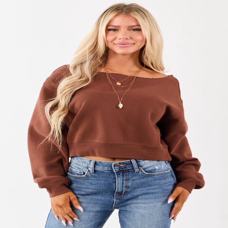 Sepia Raw Boat Neck Boxy Pullover Sweatshirt