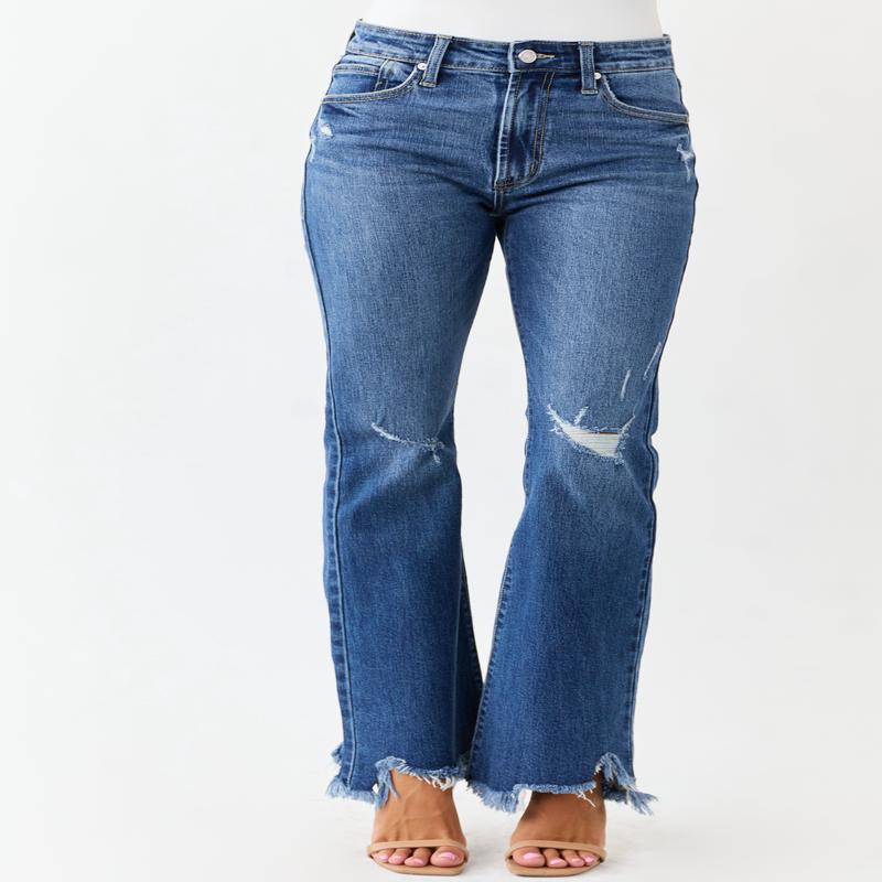KanCan Medium Wash Distressed High Rise Flare Jeans