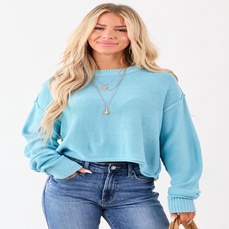 Baby Blue Long Sleeve Relaxed Knit Sweater