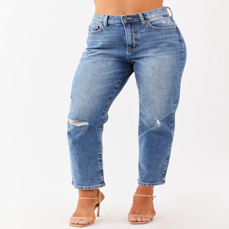 Cello Medium Wash Lightly Distressed Straight Jeans