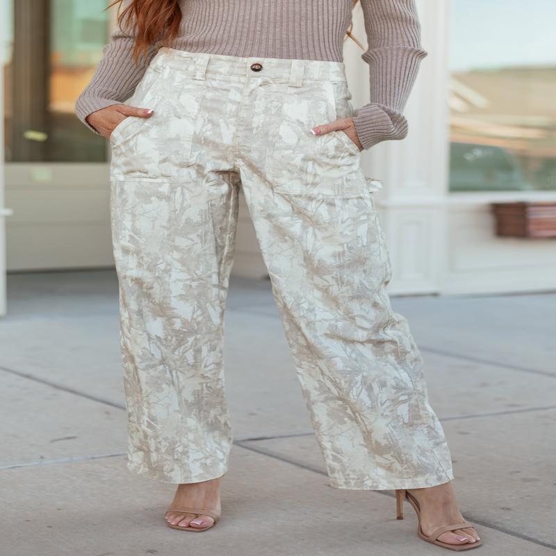 Ivory Faded Camo High Rise Straight Utility Jeans