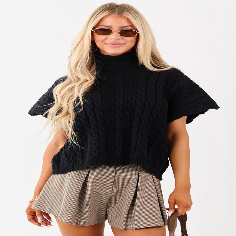 Lovelo Black Cable Knit Turtleneck Sweater