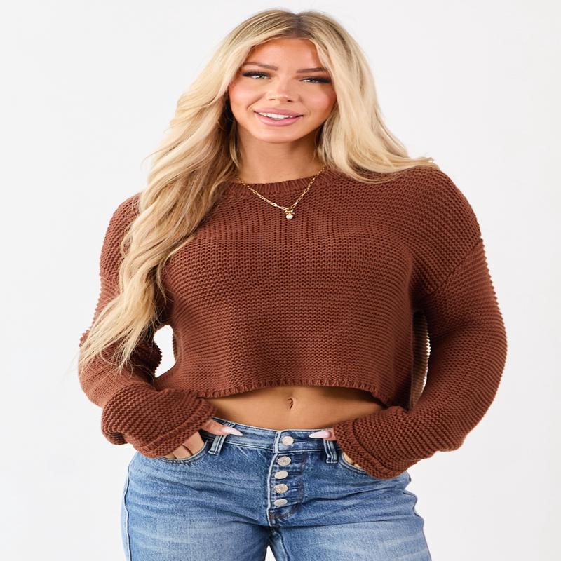 Spice Textured Knit Long Sleeve Crop Sweater