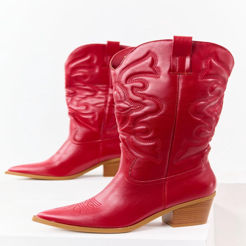 Pomegranate Faux Leather Embroidered Cowboy Boots