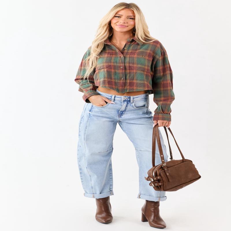 Risen Light Wash Cuffed Stretchy Barrel Jeans