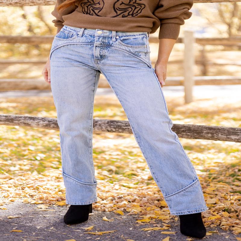 Saige Light Wash Tummy Control Mid Rise Straight Jeans