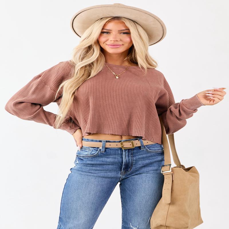 Sienna Waffle Knit Long Sleeve Cotton Top
