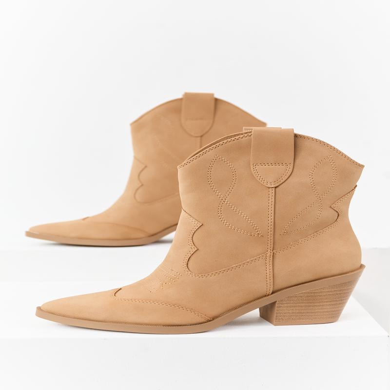Camel Faux Leather Western Style Short Boots
