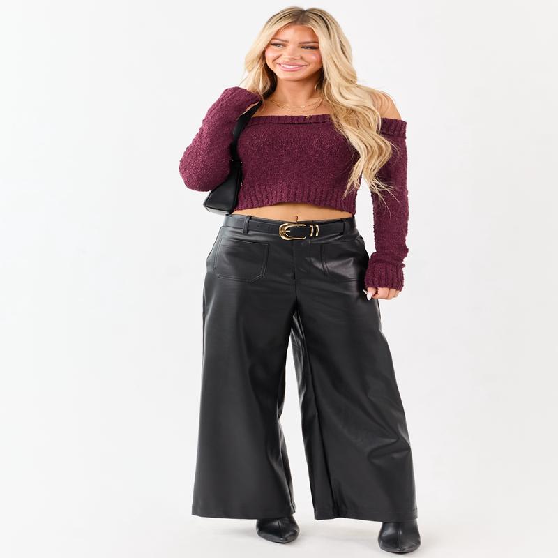 Lovelo Black Faux Leather Wide Leg Pants