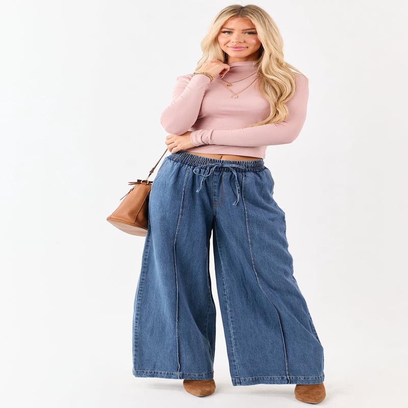 Flying Tomato Medium Wash Wide Leg Denim Pants