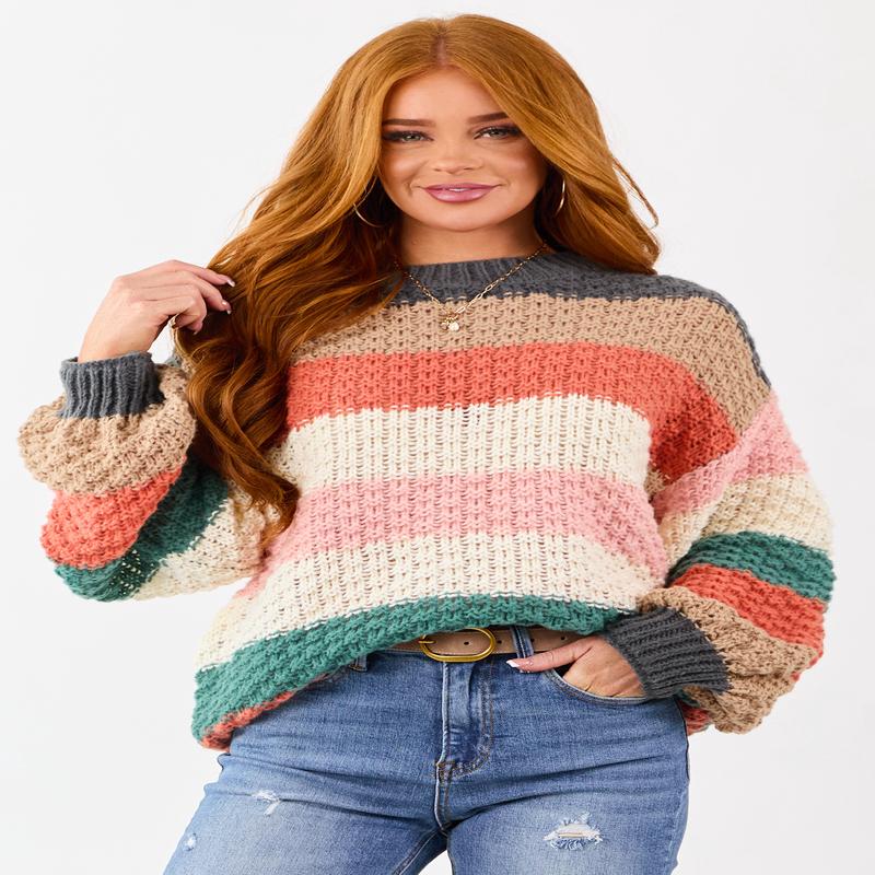 Multicolored Colorblock Stripe Relaxed Sweater