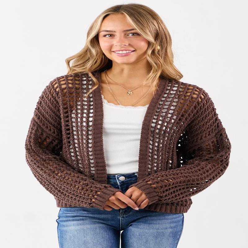 Cocoa Crochet Knit Open Front Cardigan