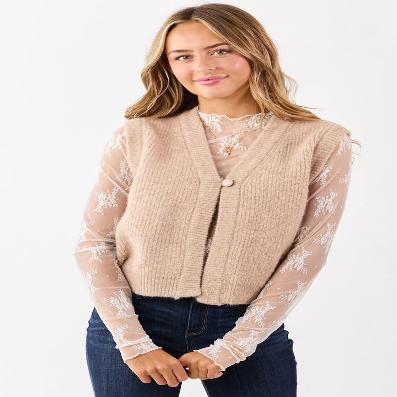 Listicle Latte Single Button Closure Sweater Vest