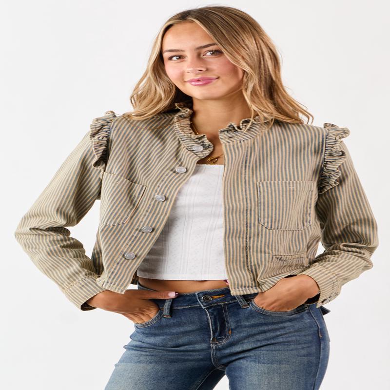 Sand Railroad Striped Denim Hidden Button Up Top