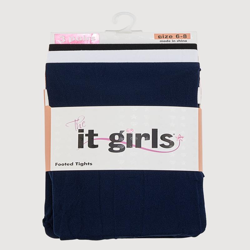 Girls Assorted Footed Tights 3 Pack Size 6-8