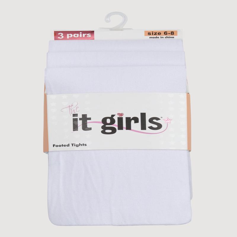 Girls Footed Tights 3 Pack Size 6-8