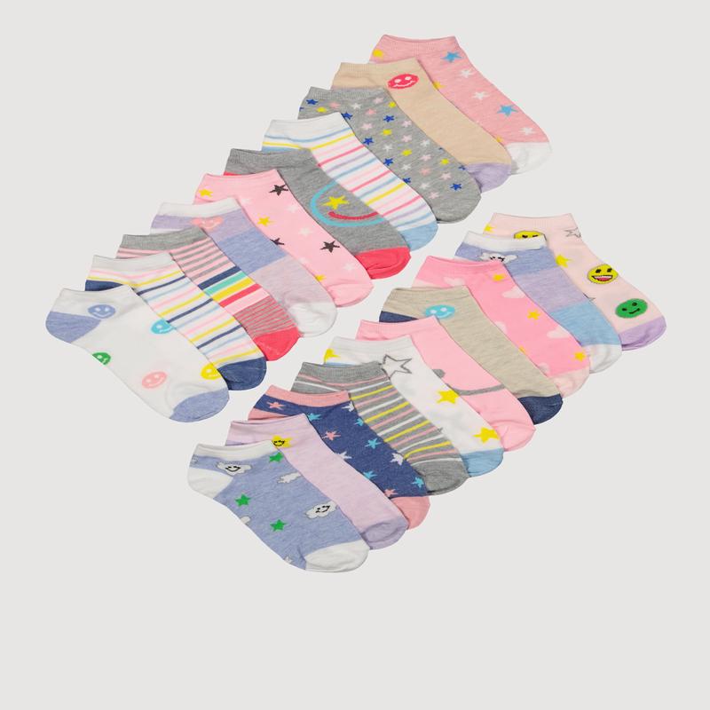 Girls Marled Assorted Graphic Socks 20 Pack