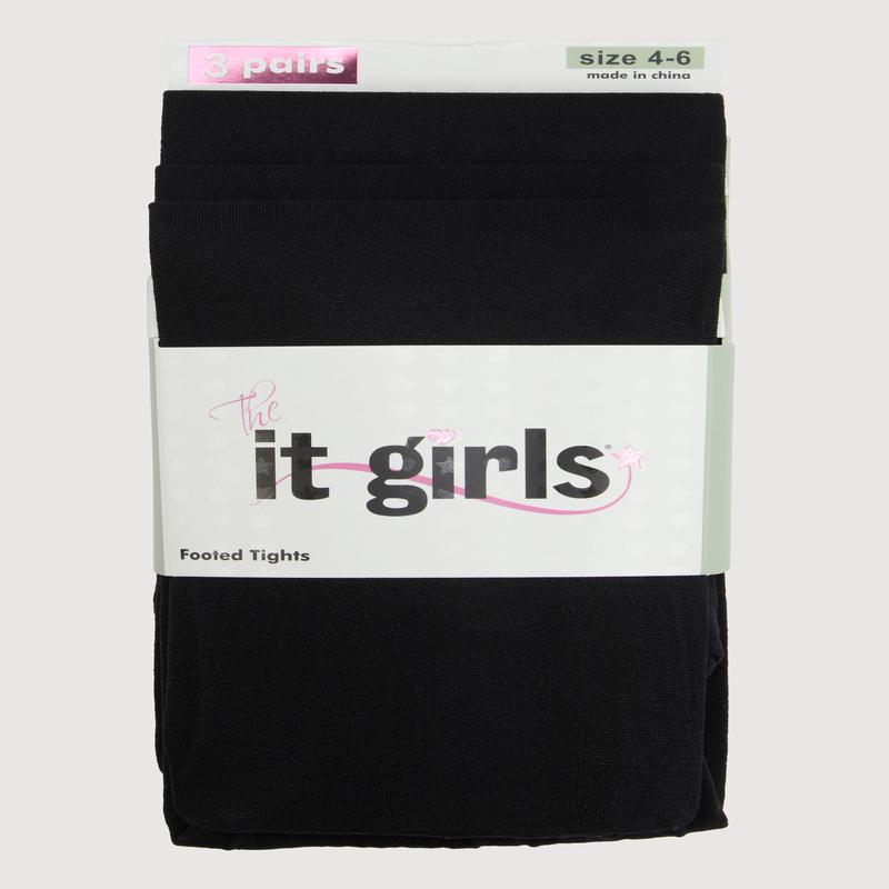 Little Girls Opaque Footed Tights 3 Pack Size 4-6