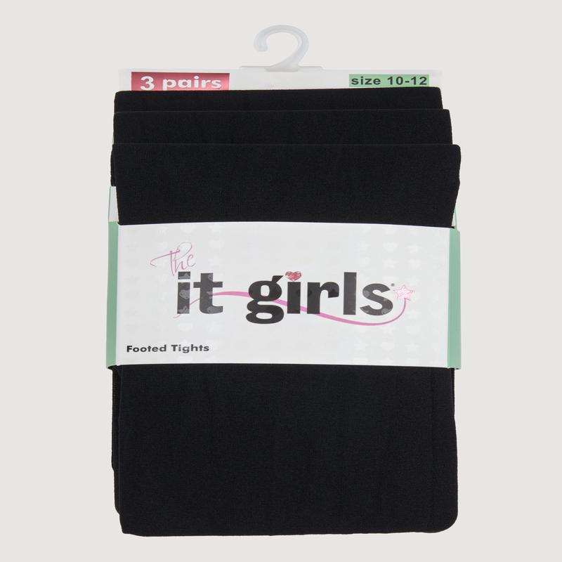 Girls Opaque Footed Tights 3 Pack Size 10-12