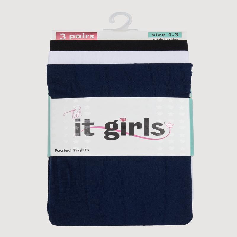 Toddler Girls Footed Tights 3 Pack Size 1-3