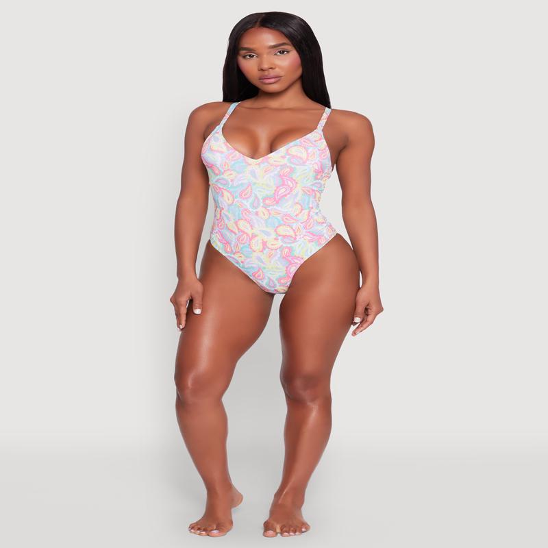 Border Print One Piece Swimsuit