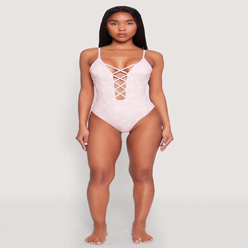 Butterfly Print Caged Front One Piece Swimsuit