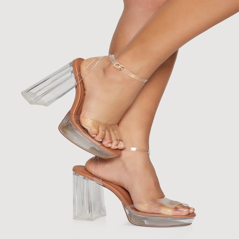 Clear Platform Block Heel Sandals
