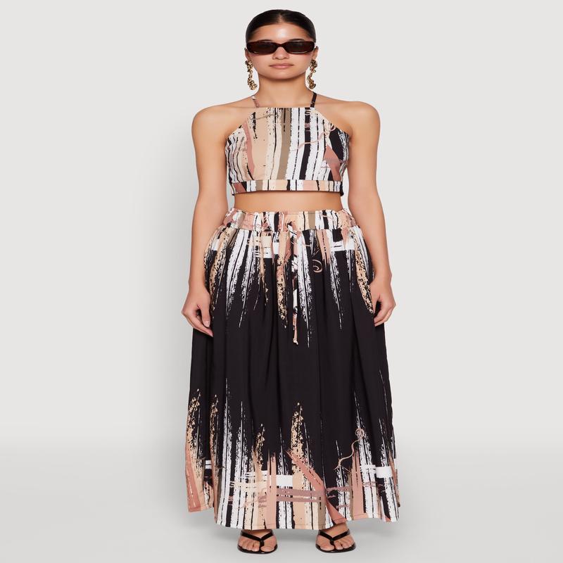 Abstract Brush Stroke Print Maxi Skirt