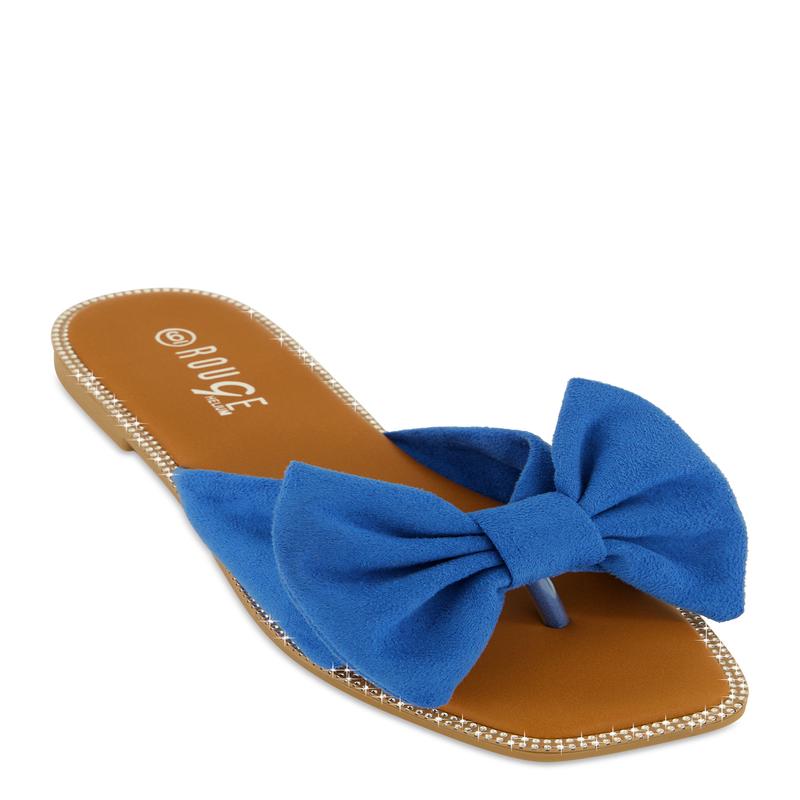 Faux Suede Bow Thong Slide Sandals