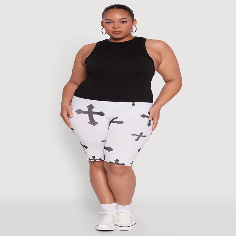 Plus Size Cross Graphic Biker Shorts