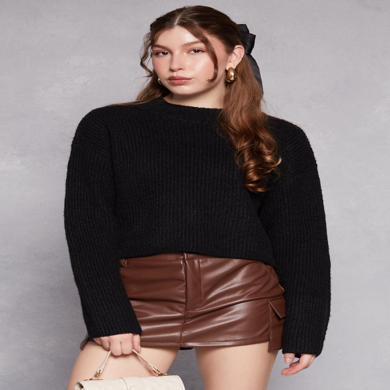 Ribbed Knit Mock Neck Pullover Sweater
