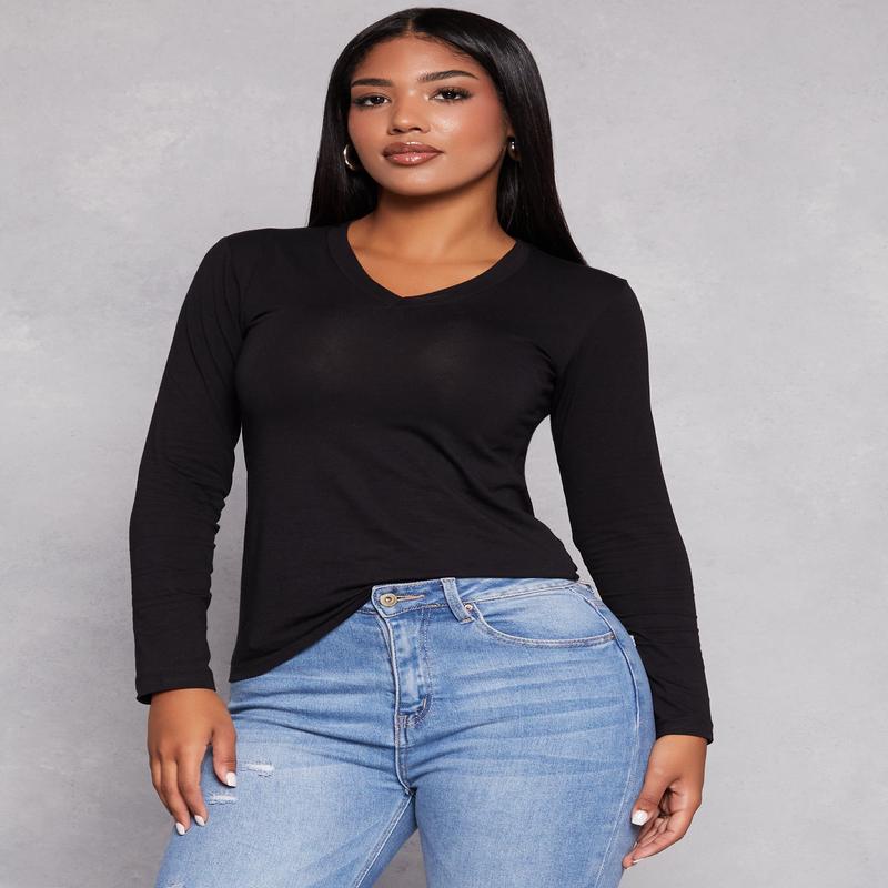 Basic V Neck Long Sleeve T Shirt