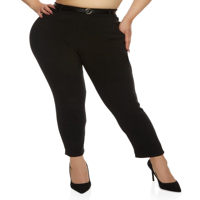 Plus Size Scuba Belted Pull On Pants