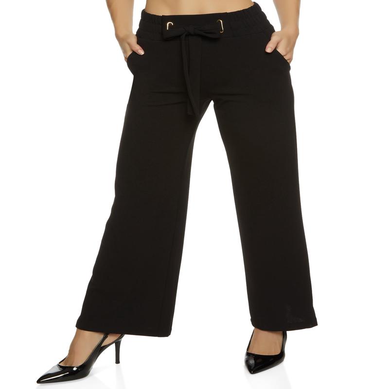 Tie Front Waist Wide Leg Pants