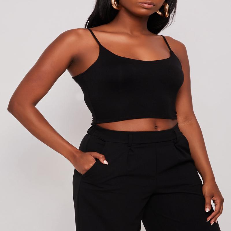 Double Lined Scoop Neck Cropped Cami
