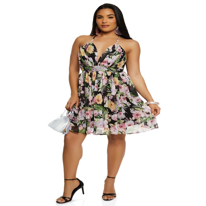 Haute Monde Floral Print Criss Cross Back Cami Dress